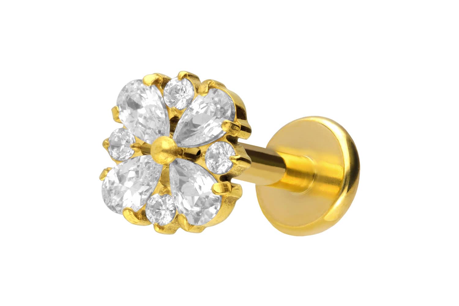 Titan Labret Piercing mit Push Fit KRISTALLORNAMENT
